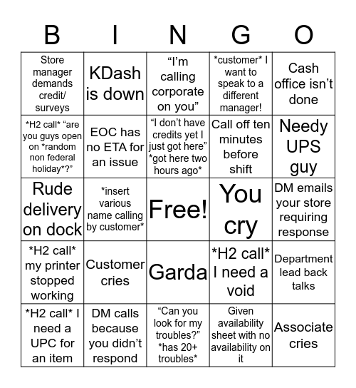 H2 Bingo Card