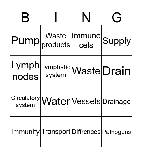 Lymphatic system Bingo Card