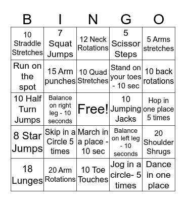 Beweging Bingo Card