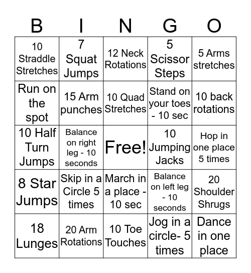 Beweging Bingo Card
