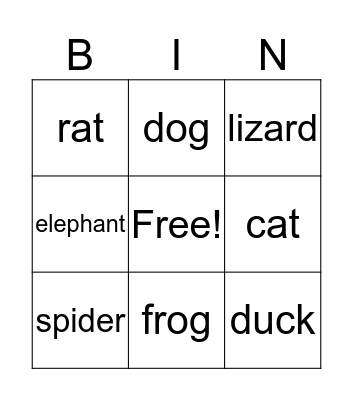 animals Bingo Card