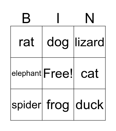 animals Bingo Card