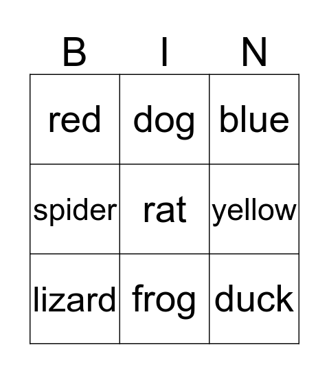 animals Bingo Card