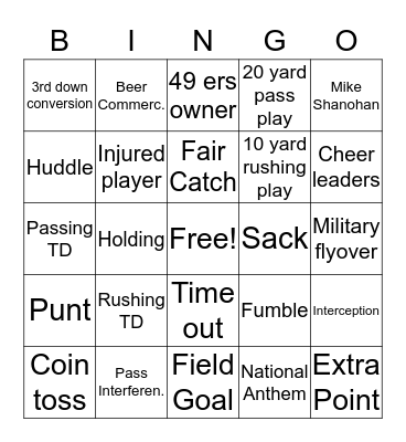 Nyhuis Super Bowl Bingo Card