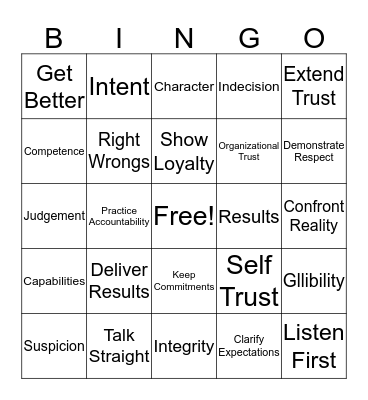 Inspiring Trust Bingo Card