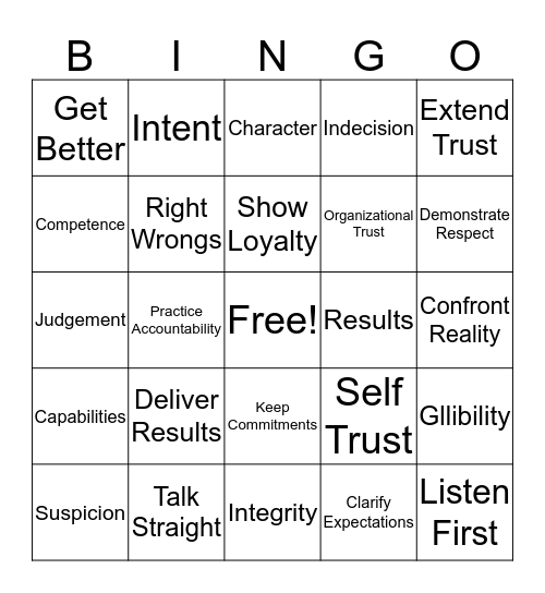 Inspiring Trust Bingo Card