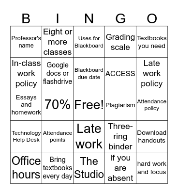 ENGL 085 Bingo Card