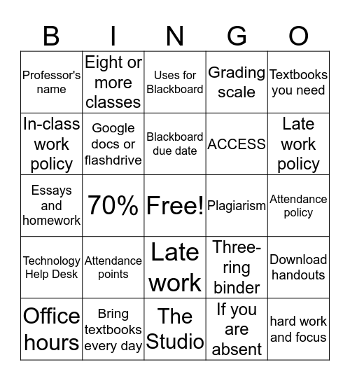 ENGL 085 Bingo Card