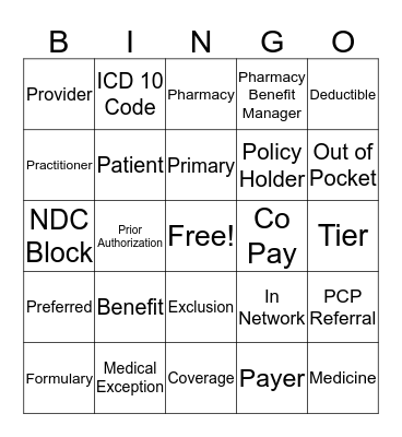 Insurance Bingo Card