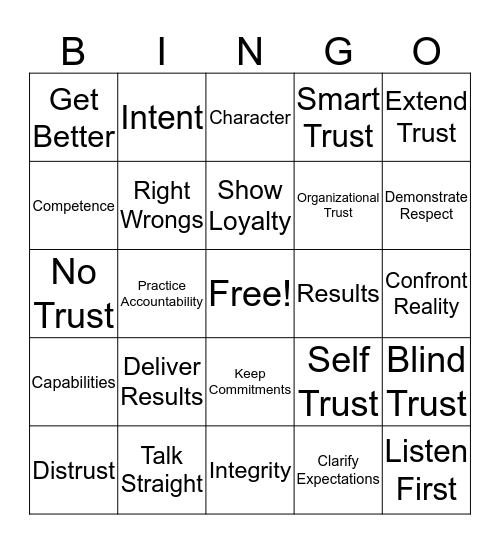 Inspiring Trust Bingo Card