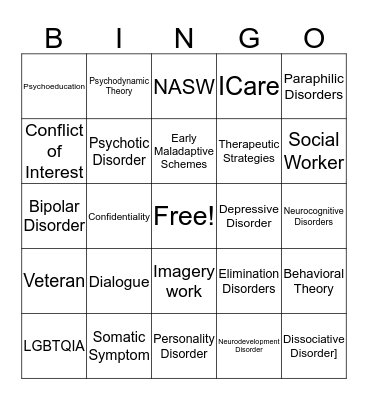 Social Work Bingo Card