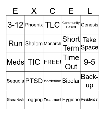 Excelsior Bingo Card