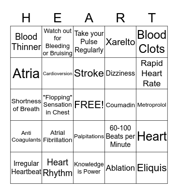 Atrial Fibrillation Bingo Card