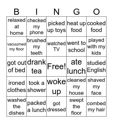 Routines using Past Tense Bingo Card