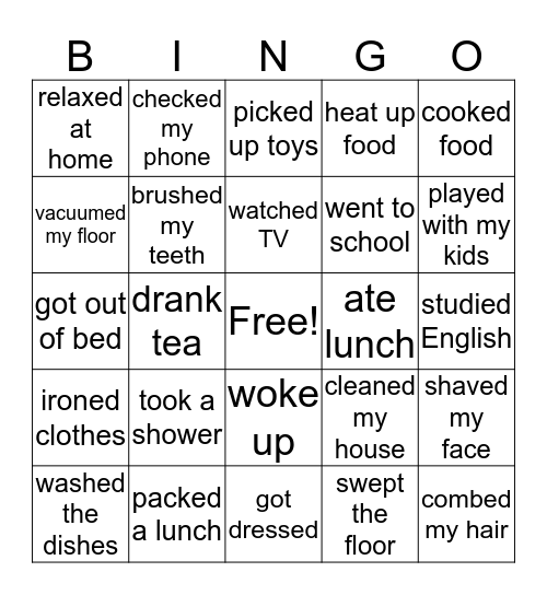 Routines using Past Tense Bingo Card