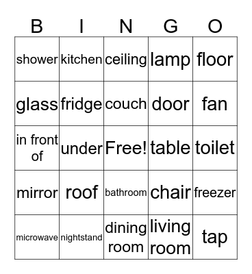 Vocabulary of the house  Bingo Card