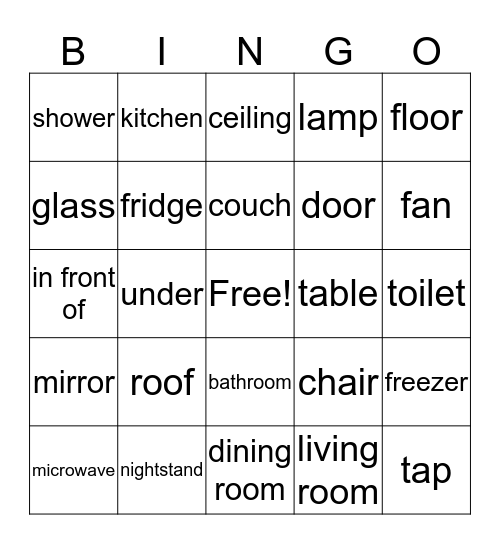 Vocabulary of the house  Bingo Card