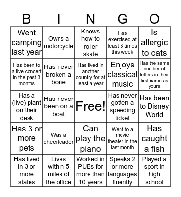 PUBs Bingo Card