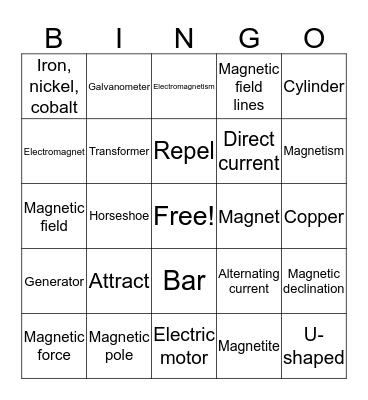 Magnetism Bingo Card