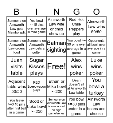 Bowling Bingo Card