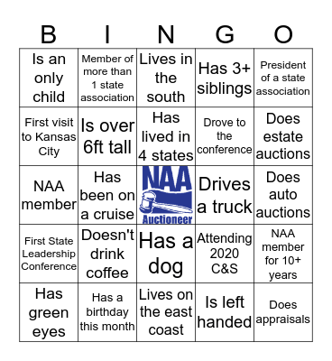 NAA Teambuilding Bingo Card