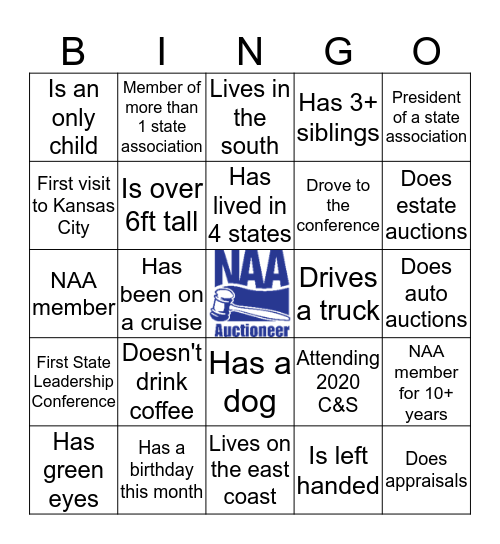 NAA Teambuilding Bingo Card
