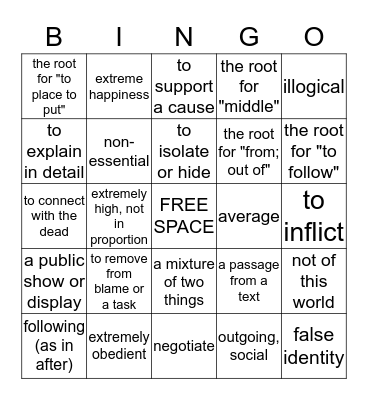Vocabulary ~ Lessons 3 & 4 Bingo Card