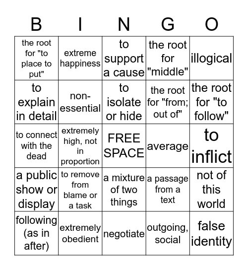 Vocabulary ~ Lessons 3 & 4 Bingo Card