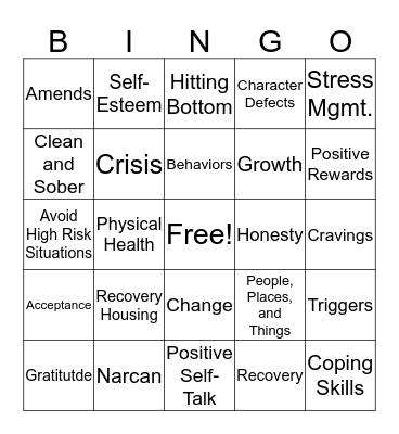 RECOVERY BINGO Card