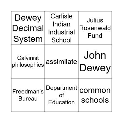 American Education 1865-1900 Bingo Card