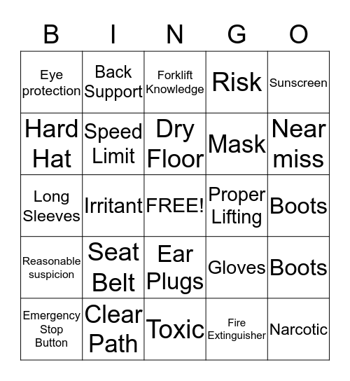 Marian Safety Bingo Card