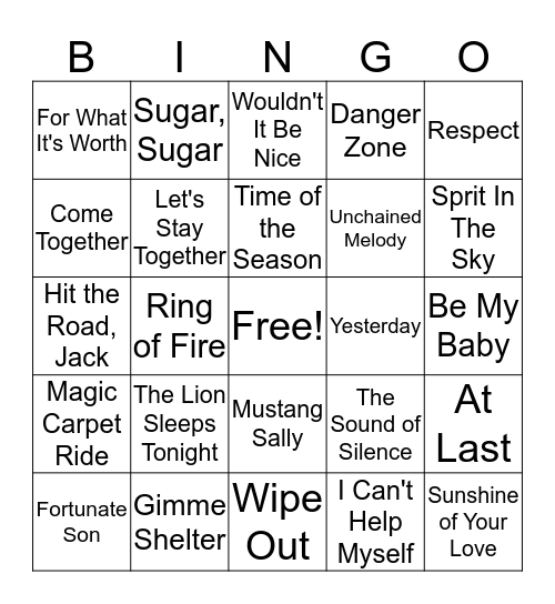 Music Bingo Card