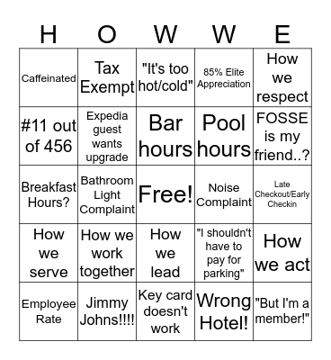 Front Desk Bingo Card