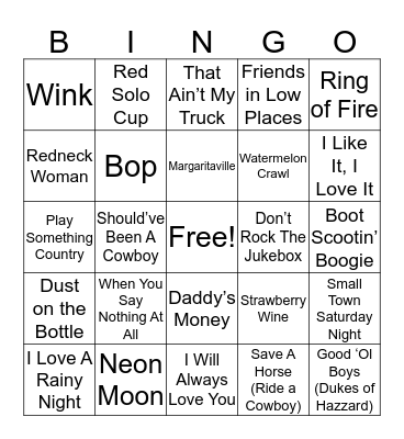 Country Bingo Card