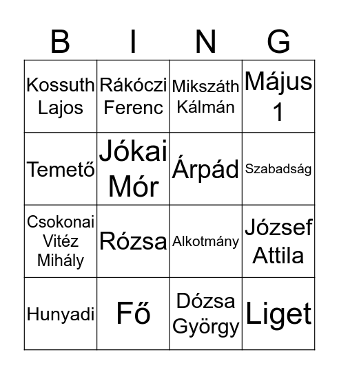 FALUSI UTCANÉV BINGO Card