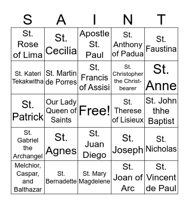 Saints Bingo Card