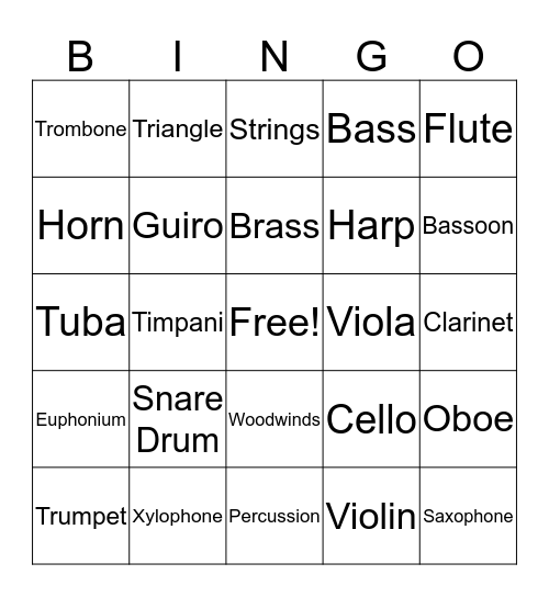 Instrument BINGO Card