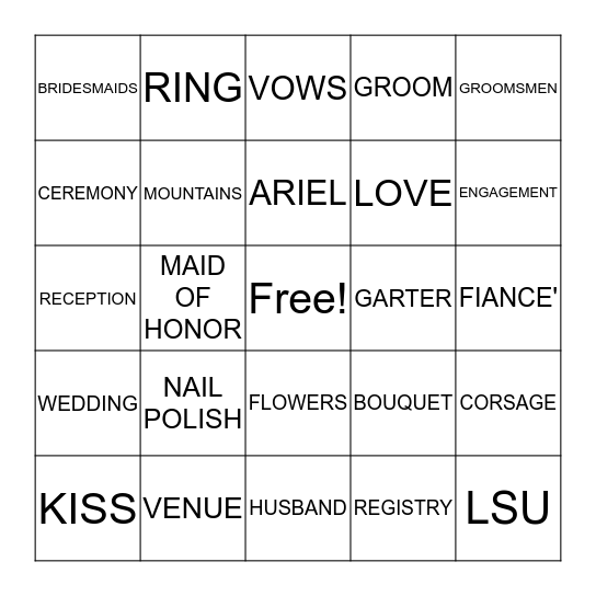BRIDE BINGO Card