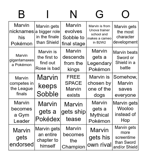 Marvin Bingo Card