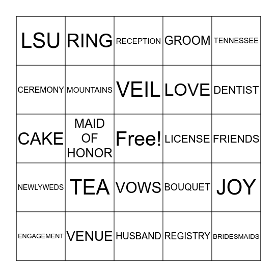 BRIDE BINGO Card