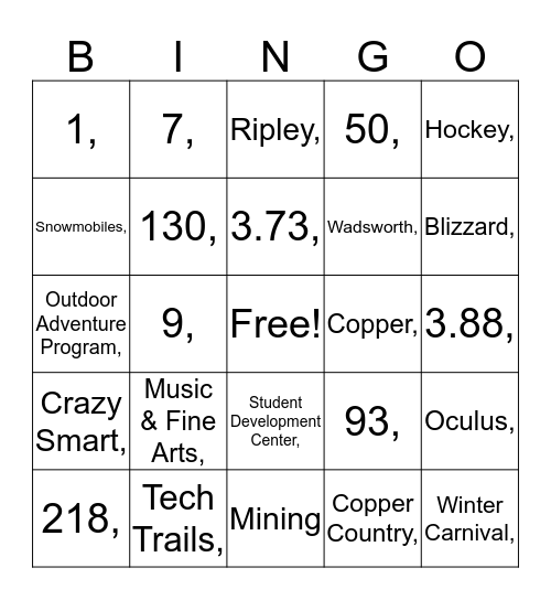 Husky Bingo - Round 1 Bingo Card