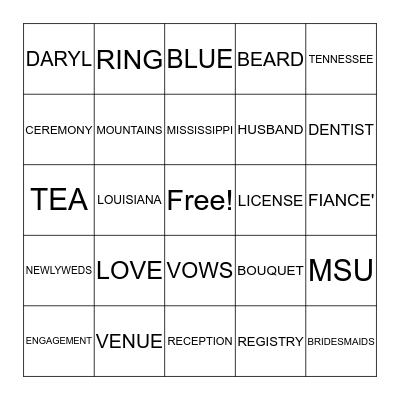 BRIDE BINGO Card