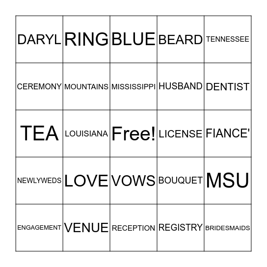 BRIDE BINGO Card
