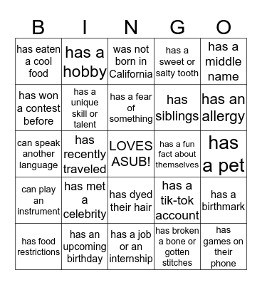Find someone who... Bingo Card