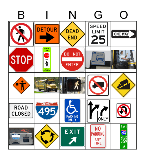 Traffic Sign Bingo Card