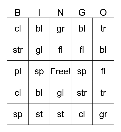 Phonics Bingo Card