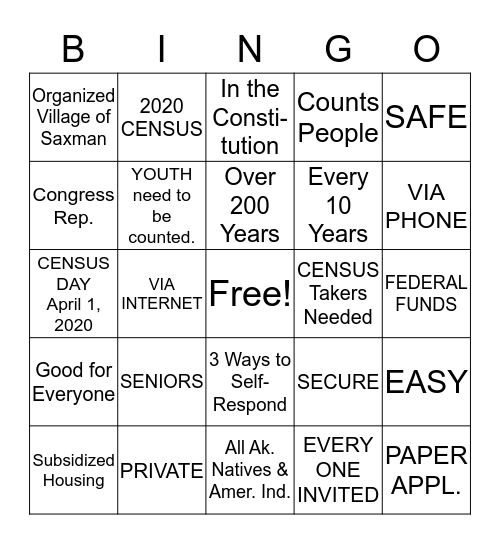 Principle Tribe:  Organized Village of Saxman Bingo Card