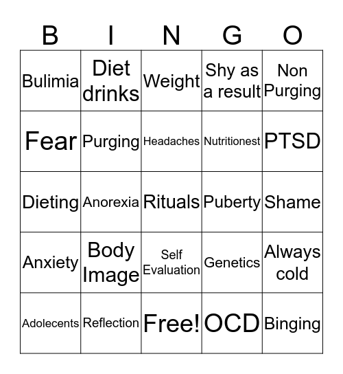 Eating Disorders Bingo Card