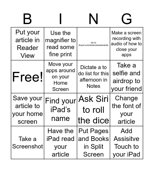 iPad Bingo Columbus Bingo Card