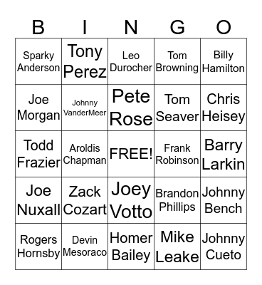 Cincinnati Reds Past and Present Bingo Card